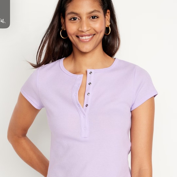 NWT OLD NAVY Short-Sleeve Waffle-Knit Henley Top Color: Lavender Aura - Picture 2 of 9